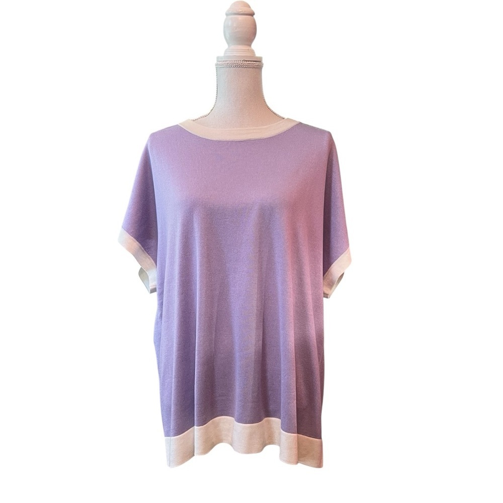 Marina Rinaldi Sport Lavender and Cream Short Sleeve Silk & Cashmere Top Size XL
